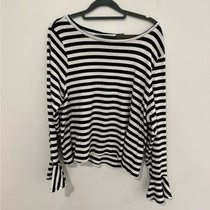 Anthropologie Black and White Striped Long-Sleeve Boatneck Top